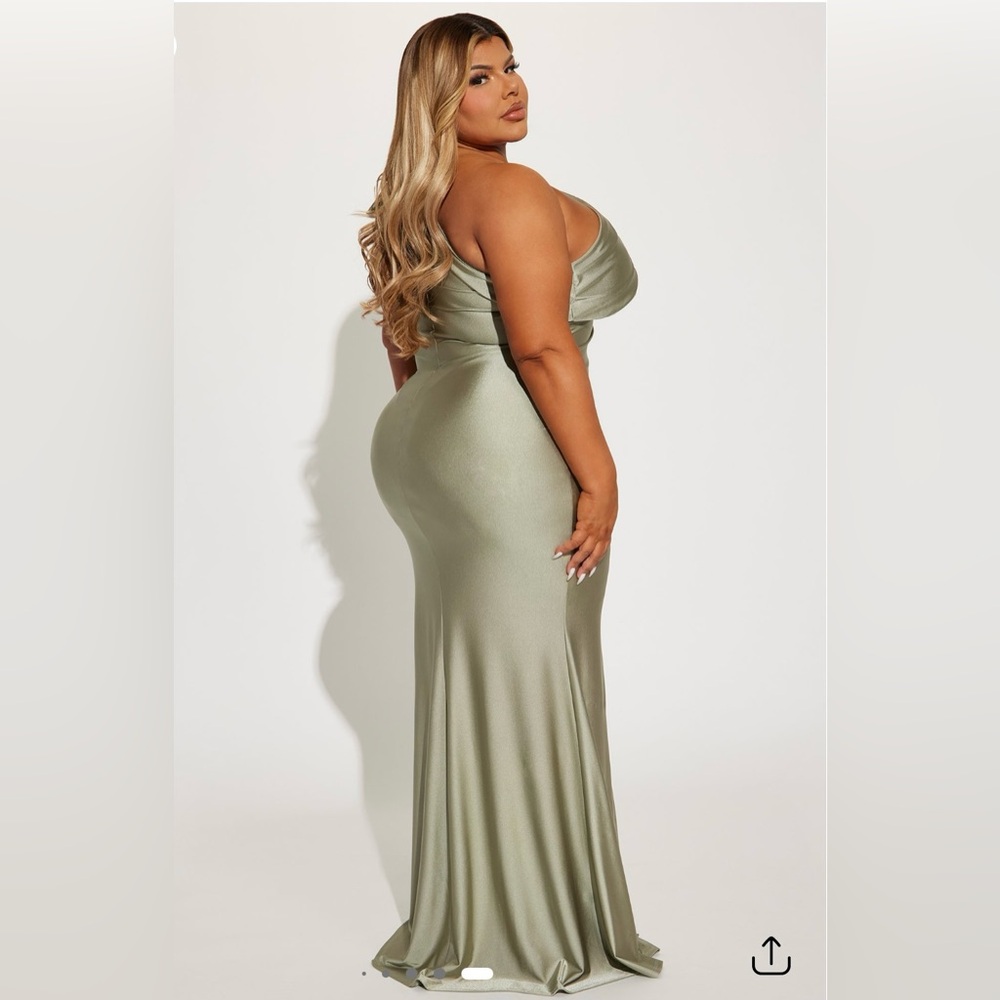 Fashion Nova One-Shoulder Sage Dress - Picture 2 of 2